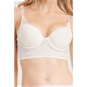 Auden 36B Lightly Lined Lace Demi Coverage Underwire Long Line Bra White